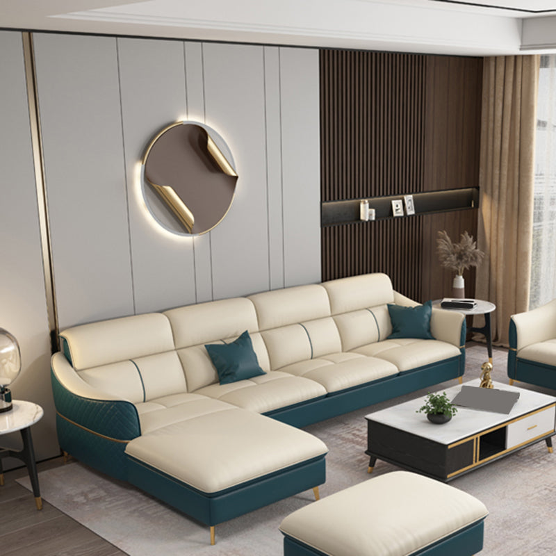 ベージュの本物の革のソファ/セクショナルリビングルームのための抵抗抵抗性四角い腕ソファ