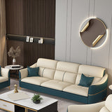 Divano in pelle vera beige/divano a braccio quadrato resistente alla lacrima sezionale per soggiorno