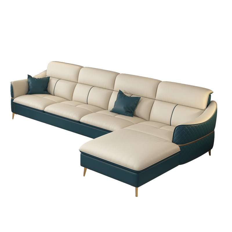 ベージュの本物の革のソファ/セクショナルリビングルームのための抵抗抵抗性四角い腕ソファ