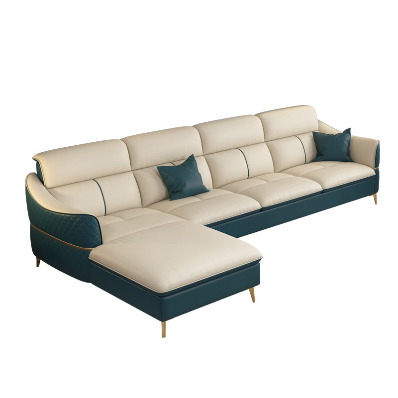 ベージュの本物の革のソファ/セクショナルリビングルームのための抵抗抵抗性四角い腕ソファ