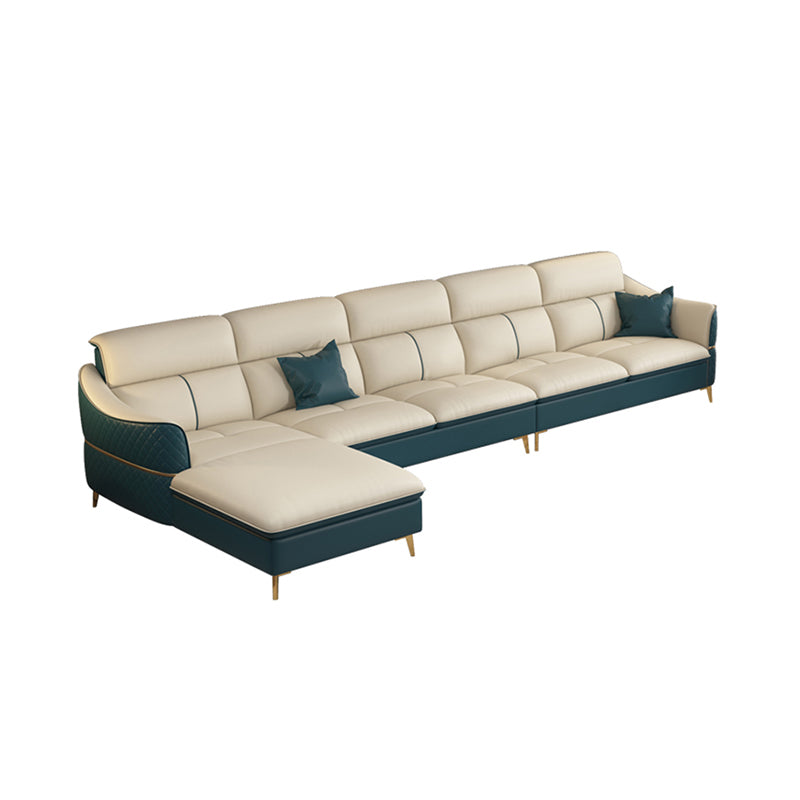 ベージュの本物の革のソファ/セクショナルリビングルームのための抵抗抵抗性四角い腕ソファ