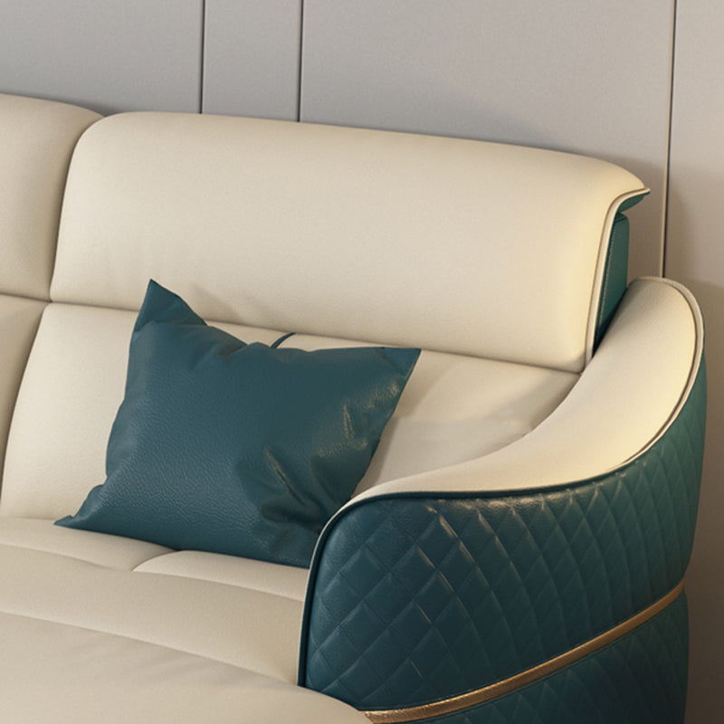 ベージュの本物の革のソファ/セクショナルリビングルームのための抵抗抵抗性四角い腕ソファ