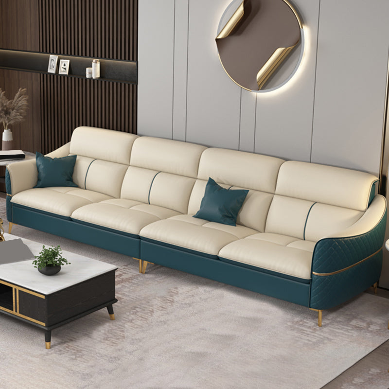 ベージュの本物の革のソファ/セクショナルリビングルームのための抵抗抵抗性四角い腕ソファ