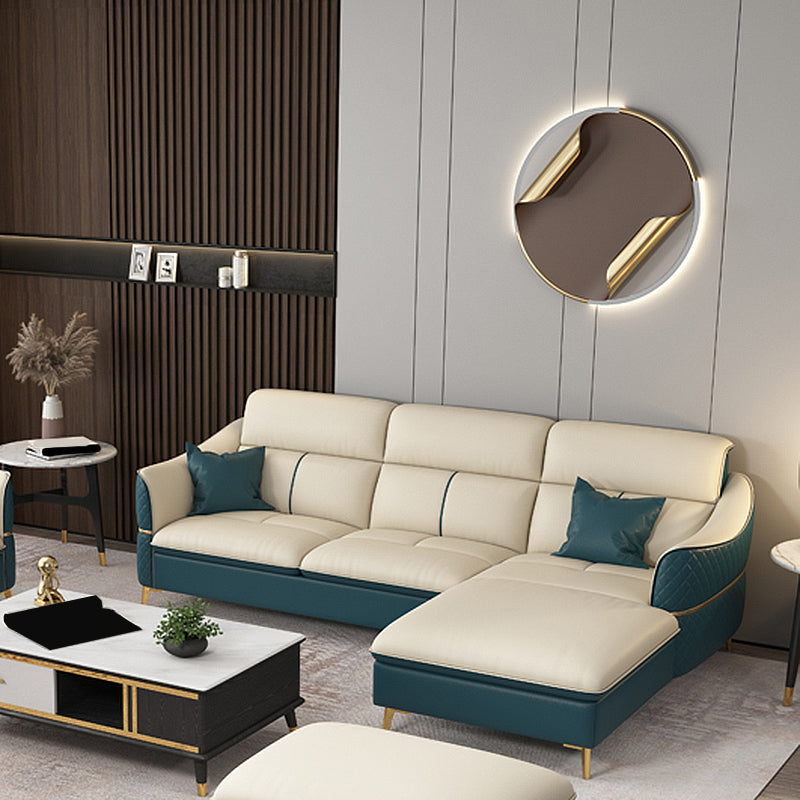 ベージュの本物の革のソファ/セクショナルリビングルームのための抵抗抵抗性四角い腕ソファ