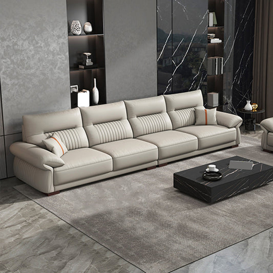 Contemporary Cream Stationary Grain Leather Square Arm Sofa & Chaise Clearhalo 'furn' 'furn_sectionals' 'Furniture' 'Living Room Furniture' 'Sectionals' 5611853