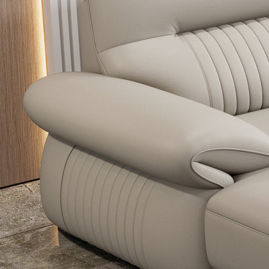 Contemporary Cream Stationary Grain Leather Square Arm Sofa & Chaise Clearhalo 'furn' 'furn_sectionals' 'Furniture' 'Living Room Furniture' 'Sectionals' 5611858