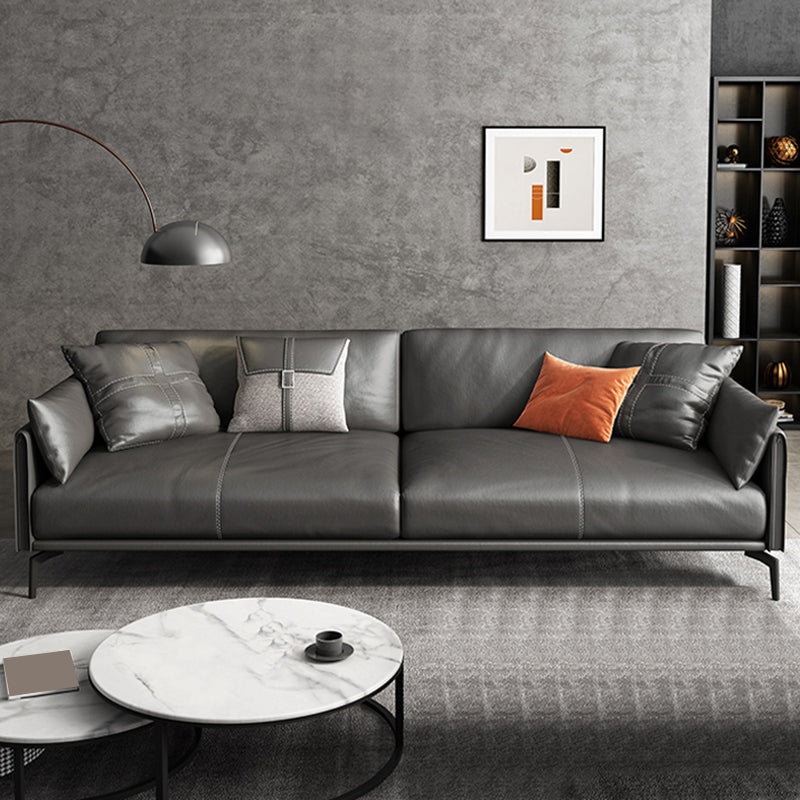 Scandinavian Dark Gray Stain-Resistant Storage Grain Leather Sofa & Chaise Clearhalo 'furn' 'furn_sectionals' 'Furniture' 'Living Room Furniture' 'Sectionals' 5611888