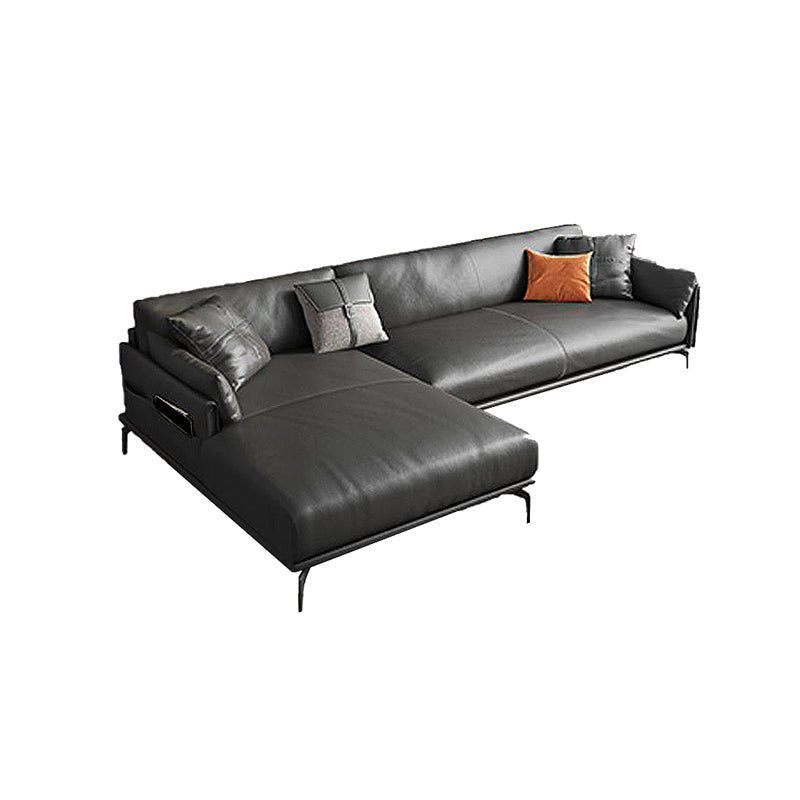 Scandinavian Dark Gray Stain-Resistant Storage Grain Leather Sofa & Chaise Clearhalo 'furn' 'furn_sectionals' 'Furniture' 'Living Room Furniture' 'Sectionals' 5611890