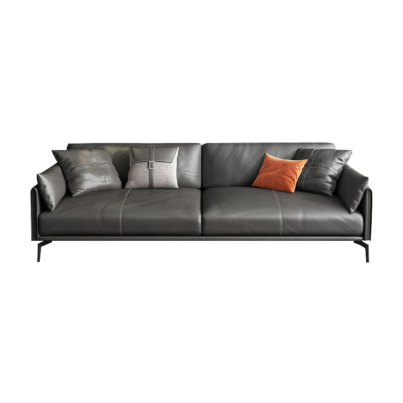 Scandinavian Dark Gray Stain-Resistant Storage Grain Leather Sofa & Chaise 83"L x 35.5"W x 33.5"H Horizontal Clearhalo 'furn' 'furn_sectionals' 'Furniture' 'Living Room Furniture' 'Sectionals' 5611894
