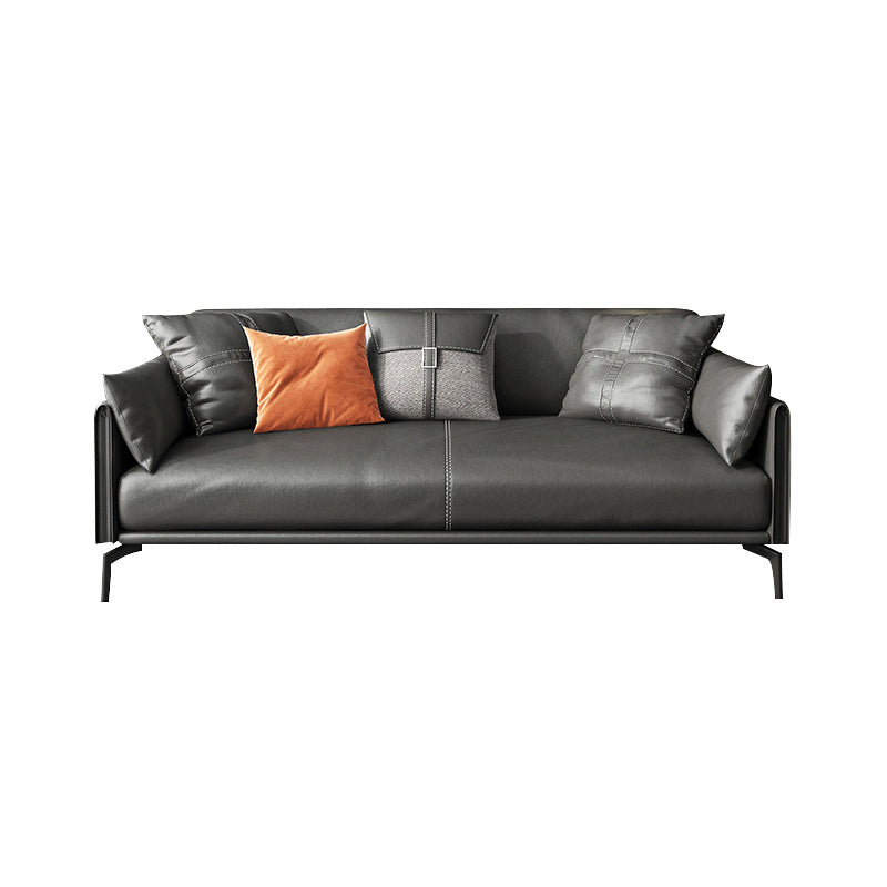 Scandinavian Dark Gray Stain-Resistant Storage Grain Leather Sofa & Chaise 65"L x 35.5"W x 33"H Horizontal Clearhalo 'furn' 'furn_sectionals' 'Furniture' 'Living Room Furniture' 'Sectionals' 5611895
