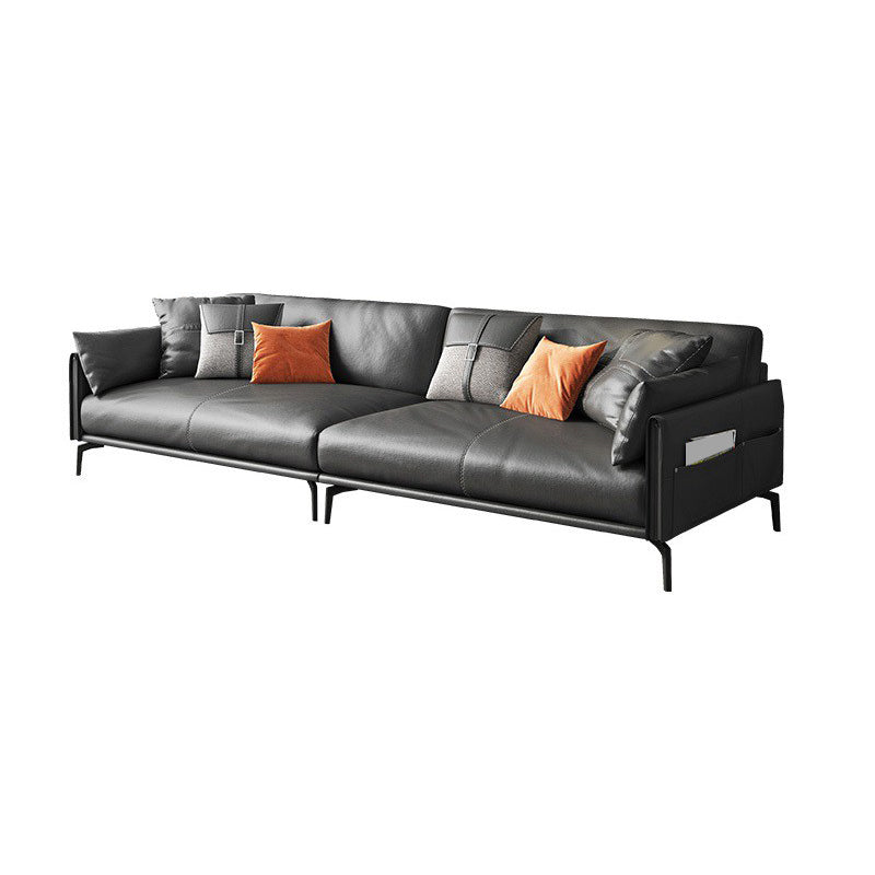 Scandinavian Dark Gray Stain-Resistant Storage Grain Leather Sofa & Chaise Horizontal Clearhalo 'furn' 'furn_sectionals' 'Furniture' 'Living Room Furniture' 'Sectionals' 5611896