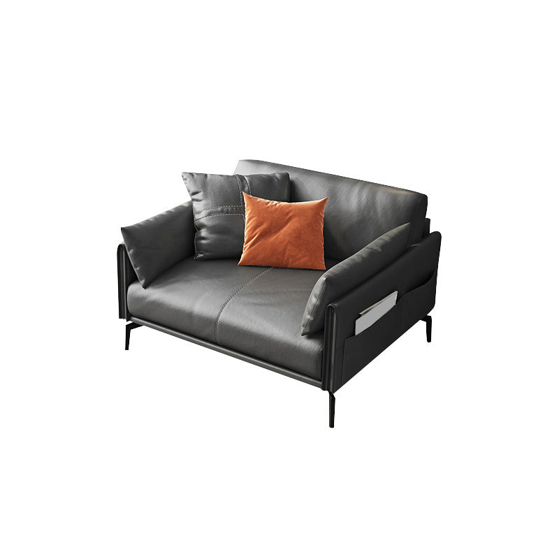 Scandinavian Dark Gray Stain-Resistant Storage Grain Leather Sofa & Chaise 37"L x 35"W x 33.5"H Horizontal Clearhalo 'furn' 'furn_sectionals' 'Furniture' 'Living Room Furniture' 'Sectionals' 5611897