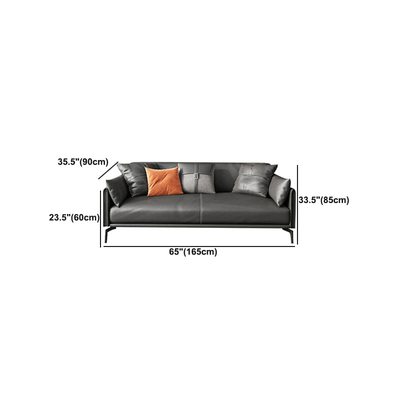 Scandinavian Dark Gray Stain-Resistant Storage Grain Leather Sofa & Chaise Clearhalo 'furn' 'furn_sectionals' 'Furniture' 'Living Room Furniture' 'Sectionals' 5611902
