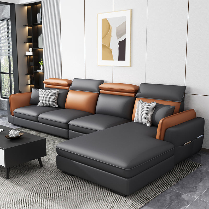 Divano e chaise di shaise e chaise in pelle scandinavo grigio scuro.