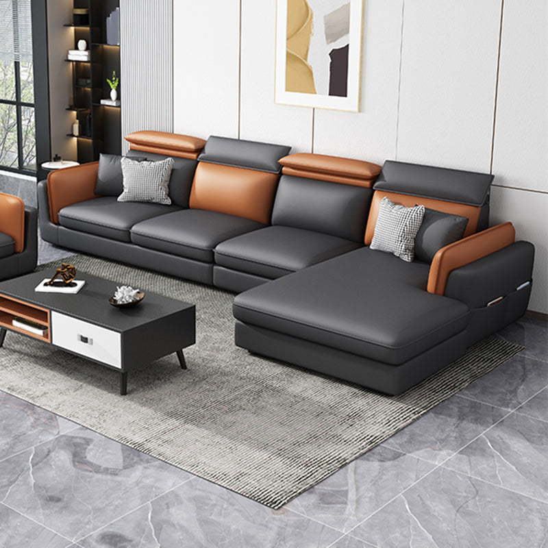 Divano e chaise di shaise e chaise in pelle scandinavo grigio scuro.