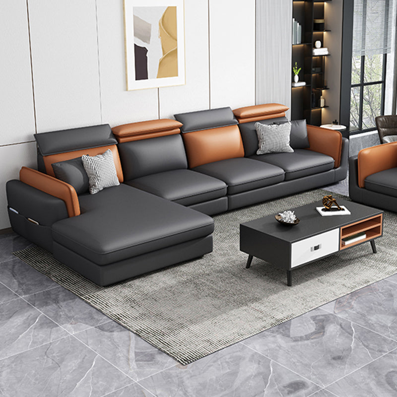 Divano e chaise di shaise e chaise in pelle scandinavo grigio scuro.