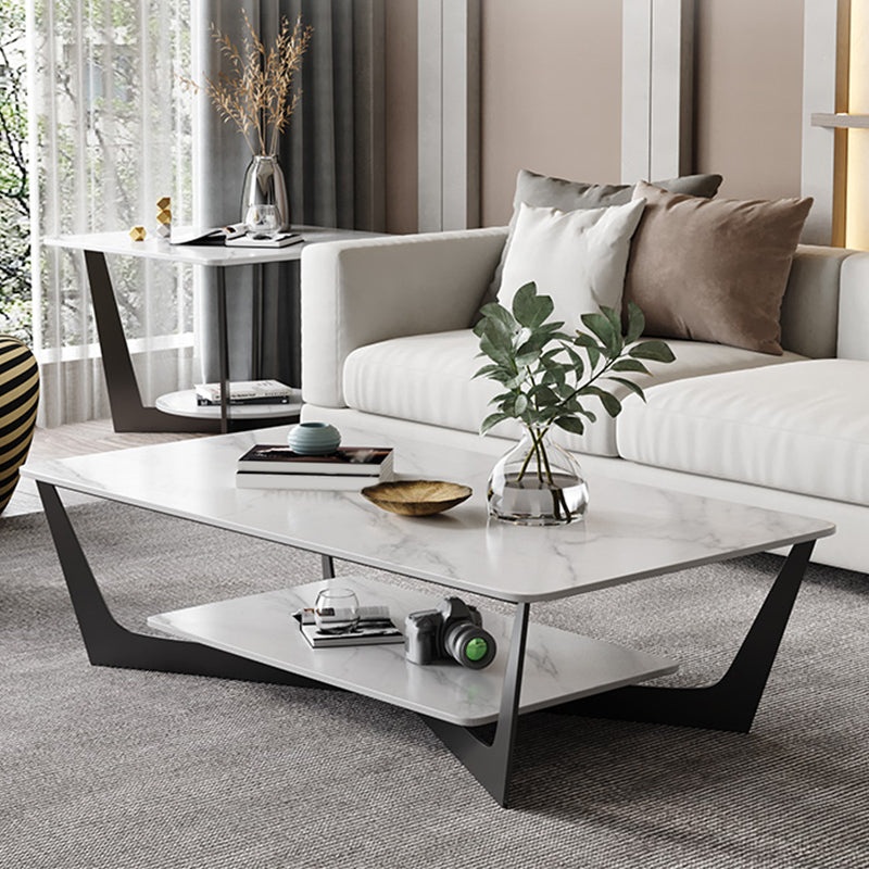 Slate Rectangular Coffee Table Minimalist Modern Coffee Table White Clearhalo 'Coffee & Accent Tables' 'Coffee Tables' 'coffee_tables' 'furn' 'furn_coffee_tables' 'Furniture' 'Living Room Furniture' 5612074