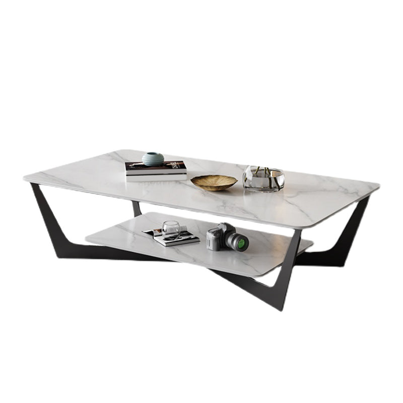 Slate Rectangular Coffee Table Minimalist Modern Coffee Table Matte White Clearhalo 'Coffee & Accent Tables' 'Coffee Tables' 'coffee_tables' 'furn' 'furn_coffee_tables' 'Furniture' 'Living Room Furniture' 5612076