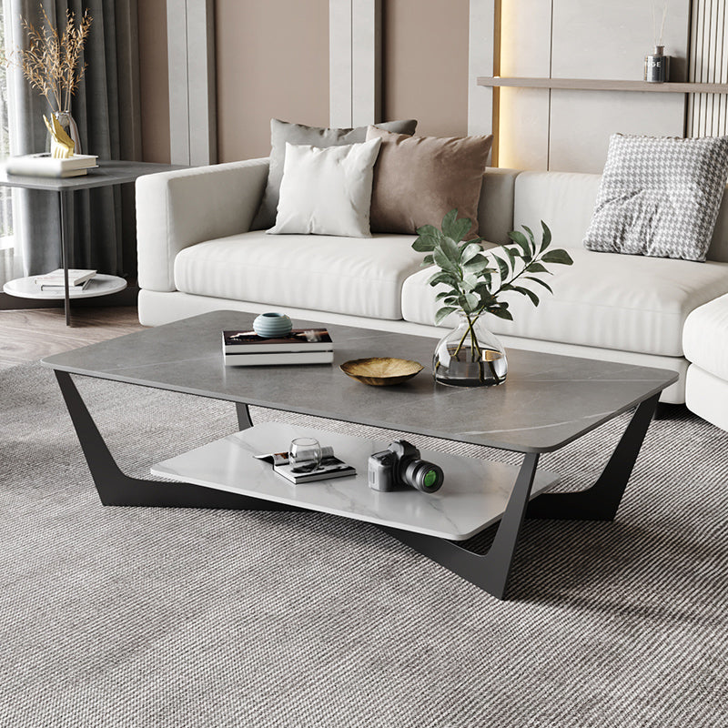 Slate Rectangular Coffee Table Minimalist Modern Coffee Table Grey White Clearhalo 'Coffee & Accent Tables' 'Coffee Tables' 'coffee_tables' 'furn' 'furn_coffee_tables' 'Furniture' 'Living Room Furniture' 5612077