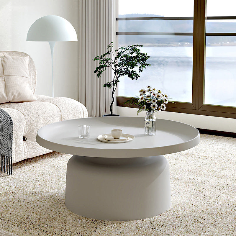 Metal Minimalist Cocktail Table Round Coffee Table for Living Room 30"L x 30"W x 14"H Grey White Clearhalo 'Coffee & Accent Tables' 'Coffee Tables' 'coffee_tables' 'furn' 'furn_coffee_tables' 'Furniture' 'Living Room Furniture' 5612084