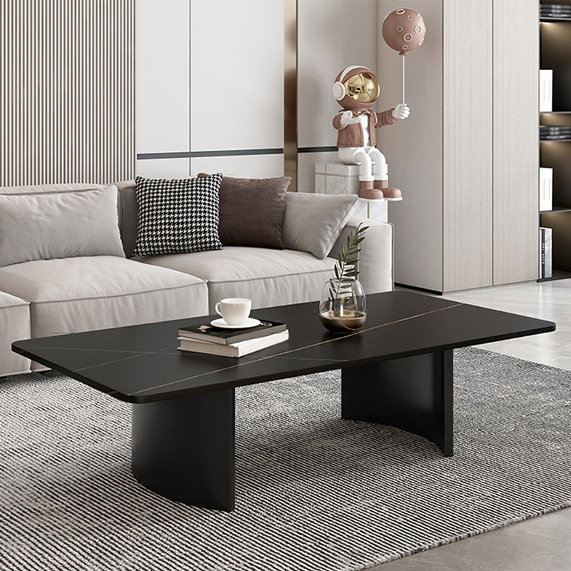 Glam 15.7" H Rectangle Slate Coffee Table Steel 2 Legs Cocktail Table