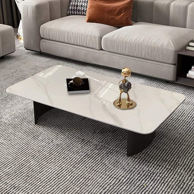 Glam 15.7" H Rectangle Slate Coffee Table Steel 2 Legs Cocktail Table