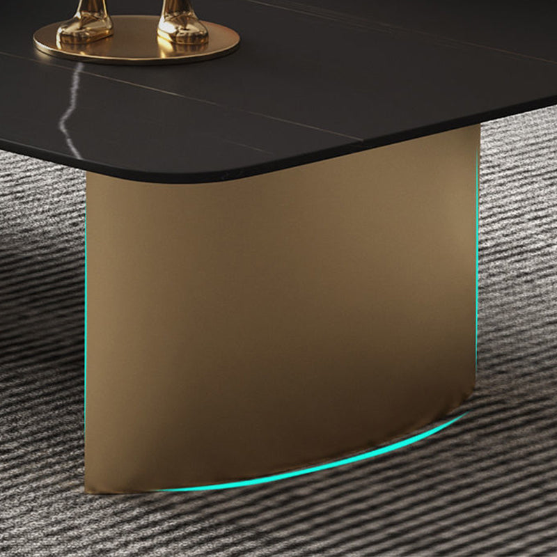 Glam 15.7" H Rectangle Slate Coffee Table Steel 2 Legs Cocktail Table