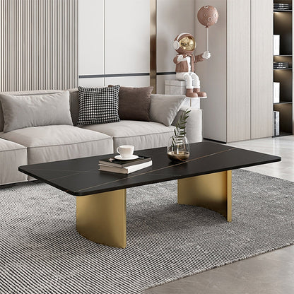 Glam 15.7" H Rectangle Slate Coffee Table Steel 2 Legs Cocktail Table