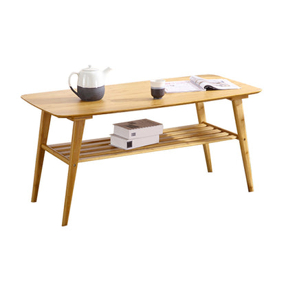 Nordic Style Rectangular Solid Wood Table 4 Legs Base with Storage Rack Coffee Table