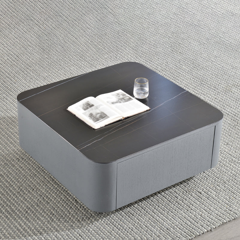Square Square Block Base Design Slate Plate Table Plate with Drawer Coffee Table Grey Black Clearhalo 'Coffee & Accent Tables' 'Coffee Tables' 'coffee_tables' 'furn' 'furn_coffee_tables' 'Furniture' 'Living Room Furniture' 5612151