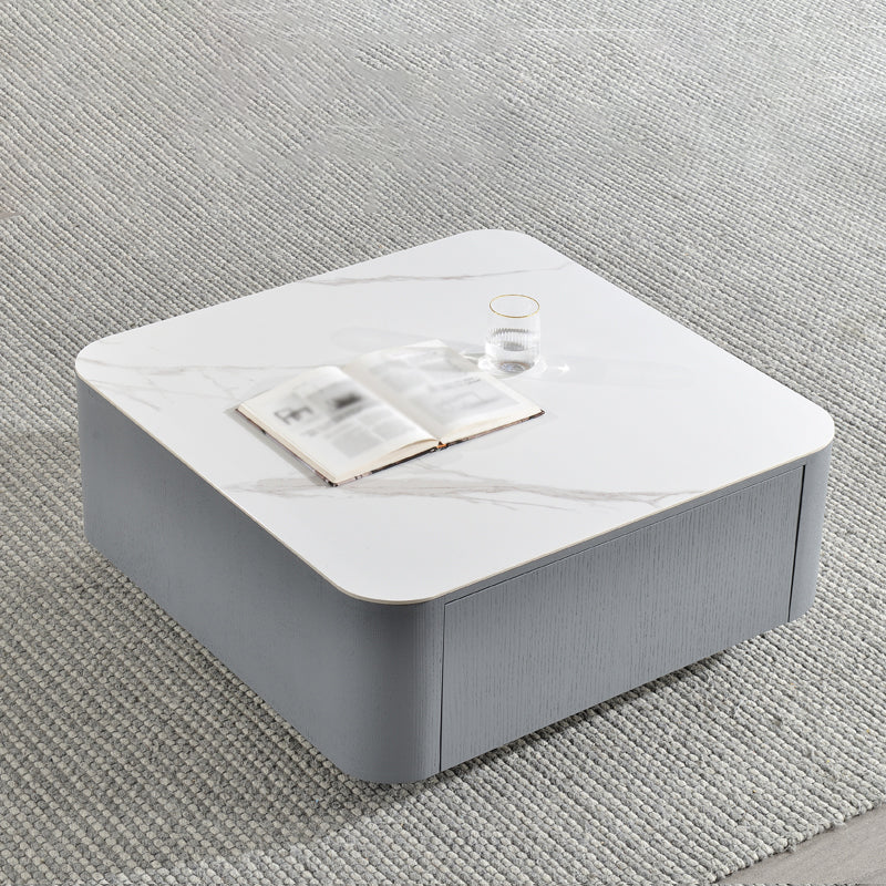 Square Square Block Base Design Slate Plate Table Plate with Drawer Coffee Table Grey White Clearhalo 'Coffee & Accent Tables' 'Coffee Tables' 'coffee_tables' 'furn' 'furn_coffee_tables' 'Furniture' 'Living Room Furniture' 5612153