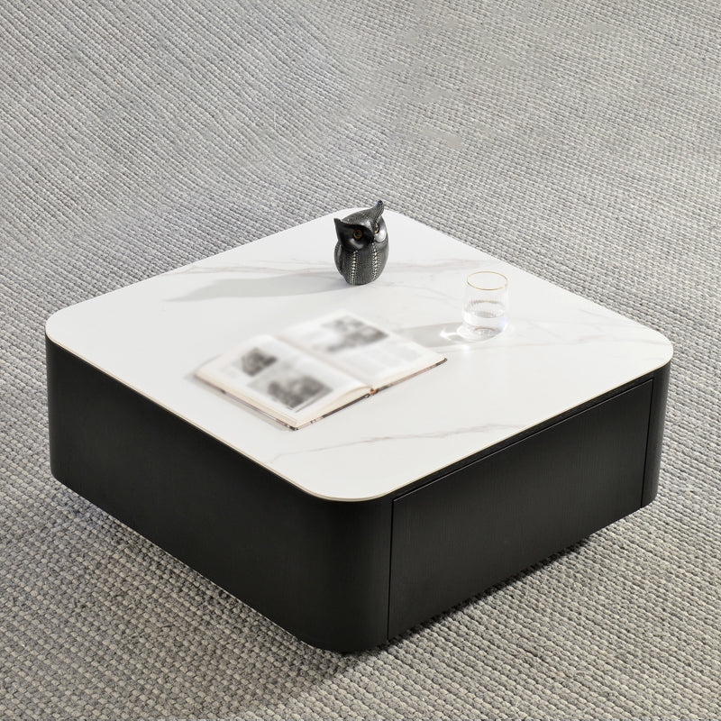 Square Square Block Base Design Slate Plate Table Plate with Drawer Coffee Table Black White Clearhalo 'Coffee & Accent Tables' 'Coffee Tables' 'coffee_tables' 'furn' 'furn_coffee_tables' 'Furniture' 'Living Room Furniture' 5612154