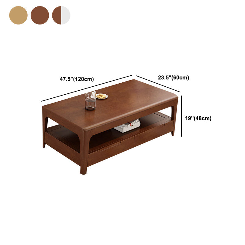 モダンなスタイルの長方形のソリッドウッドテーブル4脚ベース引き出しコーヒーテーブル付き