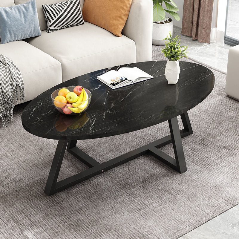 Glass Open Shelf Cocktail Table Oval Minimalist Modern Coffee Table Black-White Black Clearhalo 'Coffee & Accent Tables' 'Coffee Tables' 'coffee_tables' 'furn' 'furn_coffee_tables' 'Furniture' 'Living Room Furniture' 5612212