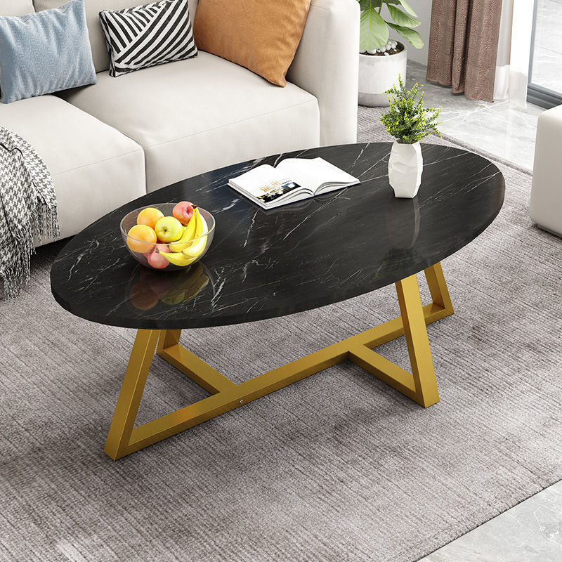 Glass Open Shelf Cocktail Table Oval Minimalist Modern Coffee Table Black-White Gold Clearhalo 'Coffee & Accent Tables' 'Coffee Tables' 'coffee_tables' 'furn' 'furn_coffee_tables' 'Furniture' 'Living Room Furniture' 5612213