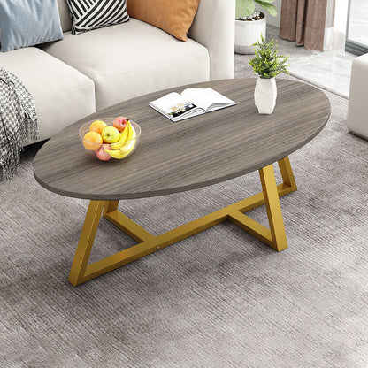Glass Open Shelf Cocktail Table Oval Minimalist Modern Coffee Table Grey Gold Clearhalo 'Coffee & Accent Tables' 'Coffee Tables' 'coffee_tables' 'furn' 'furn_coffee_tables' 'Furniture' 'Living Room Furniture' 5612220