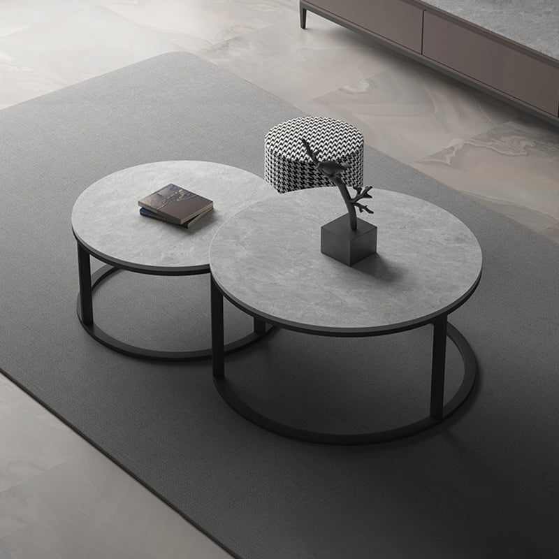 Slate Round Coffee Table 2 Piece Modern Minimalist Bunching Tables Clearhalo 'Coffee & Accent Tables' 'Coffee Tables' 'coffee_tables' 'furn' 'furn_coffee_tables' 'Furniture' 'Living Room Furniture' 5612274