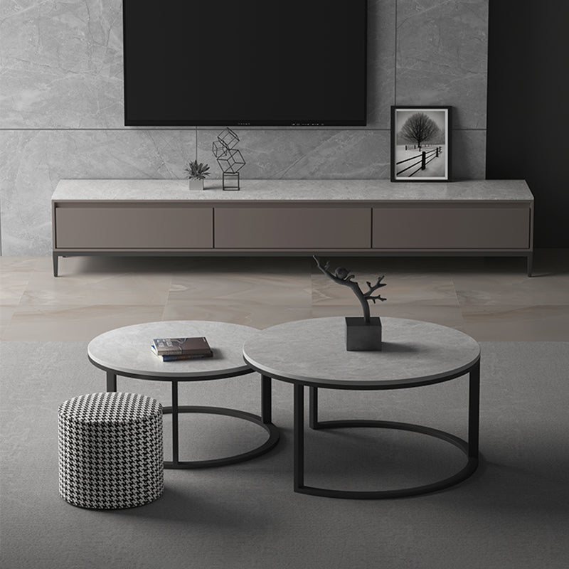 Slate Round Coffee Table 2 Piece Modern Minimalist Bunching Tables Grey Drawer Not Included Clearhalo 'Coffee & Accent Tables' 'Coffee Tables' 'coffee_tables' 'furn' 'furn_coffee_tables' 'Furniture' 'Living Room Furniture' 5612275