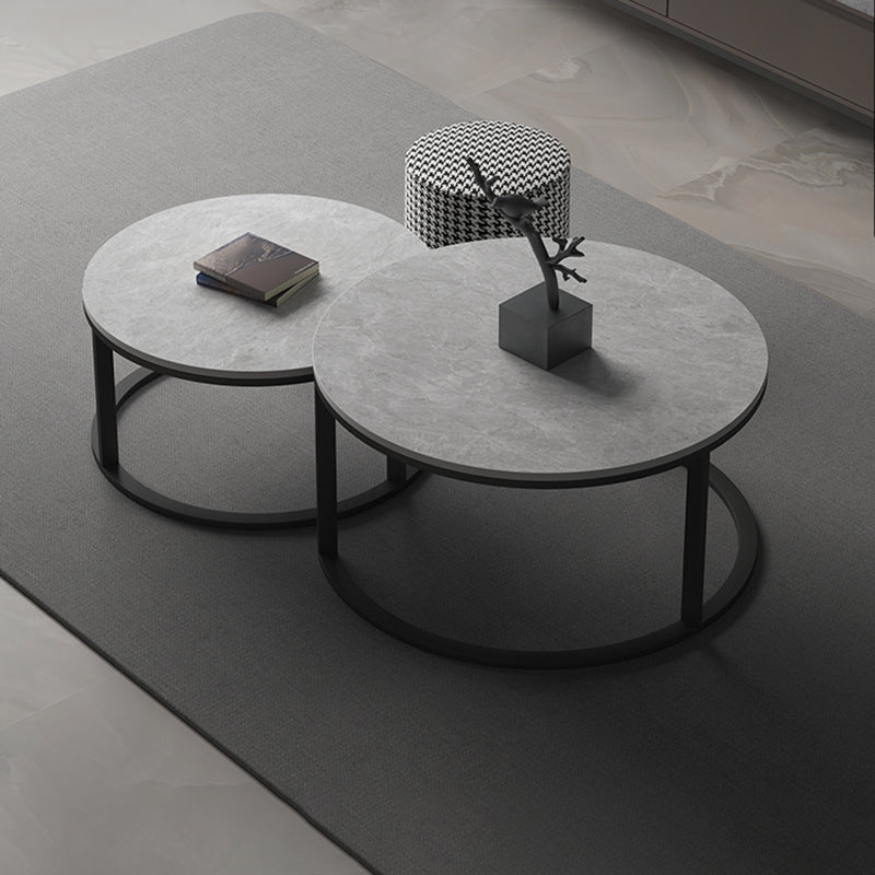 Slate Round Coffee Table 2 Piece Modern Minimalist Bunching Tables Clearhalo 'Coffee & Accent Tables' 'Coffee Tables' 'coffee_tables' 'furn' 'furn_coffee_tables' 'Furniture' 'Living Room Furniture' 5612276