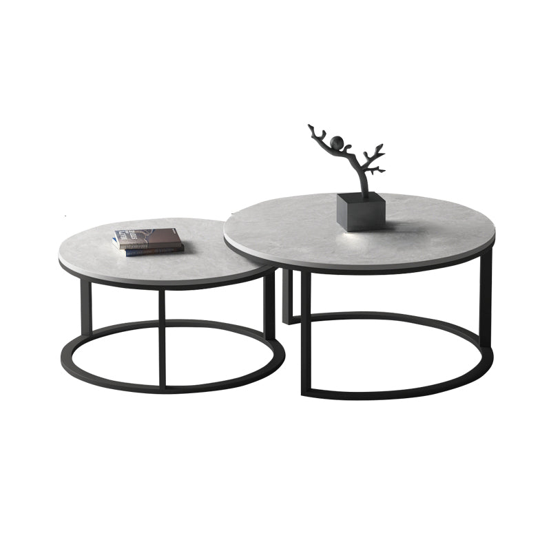 Slate Round Coffee Table 2 Piece Modern Minimalist Bunching Tables Clearhalo 'Coffee & Accent Tables' 'Coffee Tables' 'coffee_tables' 'furn' 'furn_coffee_tables' 'Furniture' 'Living Room Furniture' 5612278