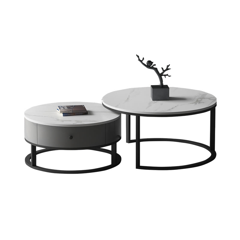 Slate Round Coffee Table 2 Piece Modern Minimalist Bunching Tables White 1 Clearhalo 'Coffee & Accent Tables' 'Coffee Tables' 'coffee_tables' 'furn' 'furn_coffee_tables' 'Furniture' 'Living Room Furniture' 5612281