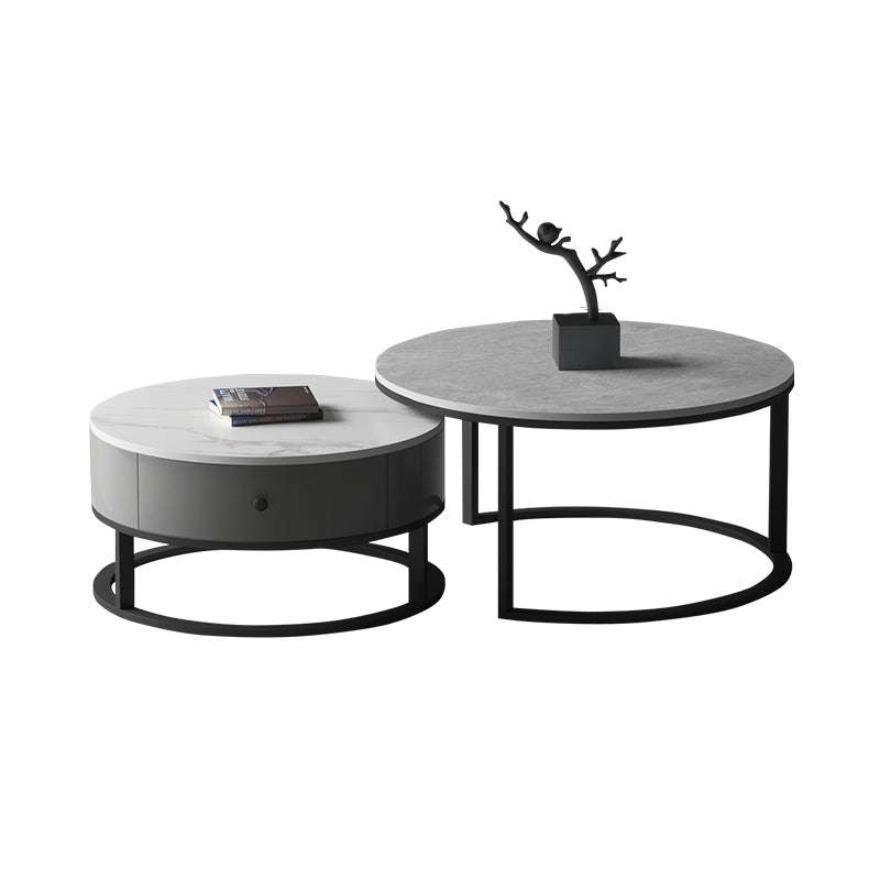 Slate Round Coffee Table 2 Piece Modern Minimalist Bunching Tables Gray-White 1 Clearhalo 'Coffee & Accent Tables' 'Coffee Tables' 'coffee_tables' 'furn' 'furn_coffee_tables' 'Furniture' 'Living Room Furniture' 5612282