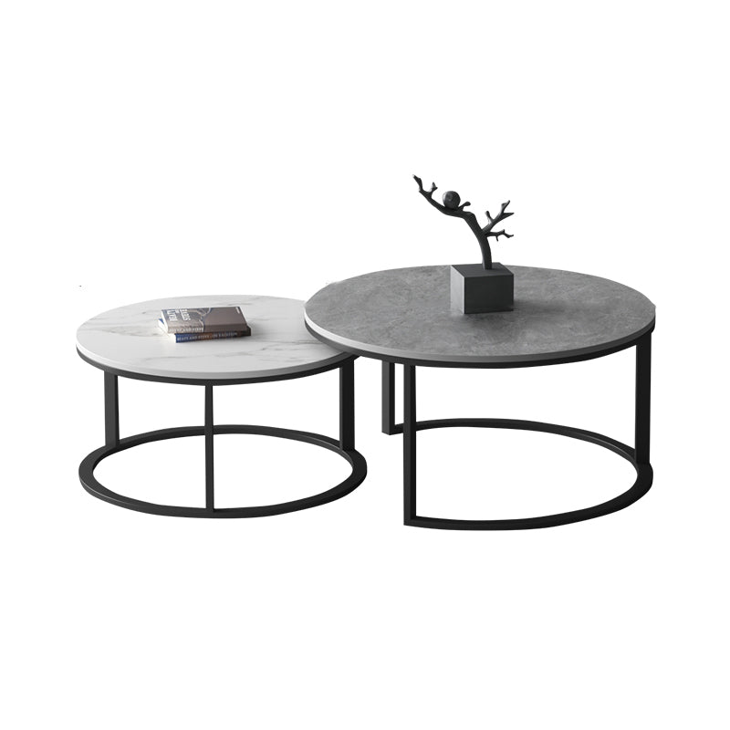 Slate Round Coffee Table 2 Piece Modern Minimalist Bunching Tables Gray-White Drawer Not Included Clearhalo 'Coffee & Accent Tables' 'Coffee Tables' 'coffee_tables' 'furn' 'furn_coffee_tables' 'Furniture' 'Living Room Furniture' 5612283