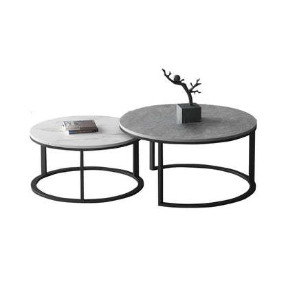 Slate Round Coffee Table 2 Piece Modern Minimalist Bunching Tables Gray-White Drawer Not Included Clearhalo 'Coffee & Accent Tables' 'Coffee Tables' 'coffee_tables' 'furn' 'furn_coffee_tables' 'Furniture' 'Living Room Furniture' 5612283