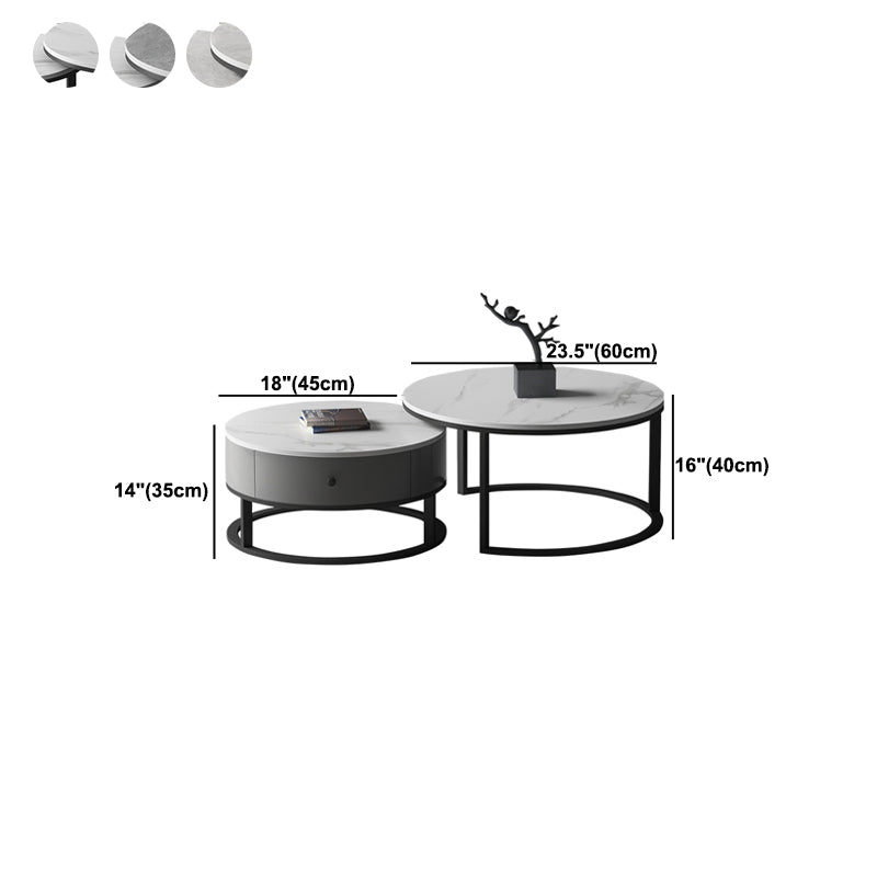 Slate Round Coffee Table 2 Piece Modern Minimalist Bunching Tables Clearhalo 'Coffee & Accent Tables' 'Coffee Tables' 'coffee_tables' 'furn' 'furn_coffee_tables' 'Furniture' 'Living Room Furniture' 5612285