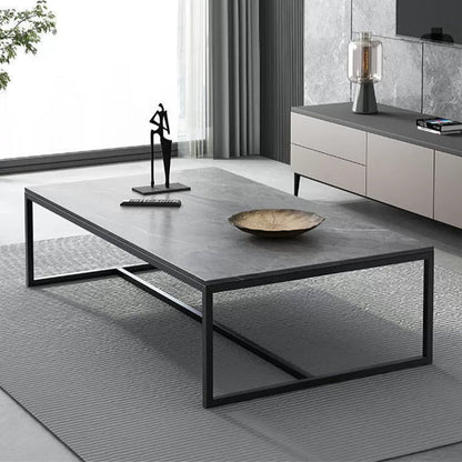 Trestle Type Base Rectangular Slate Table Board Ornate Style Coffee Table 39"L x 20"W x 17"H Gray Black Clearhalo 'Coffee & Accent Tables' 'Coffee Tables' 'coffee_tables' 'furn' 'furn_coffee_tables' 'Furniture' 'Living Room Furniture' 5612309