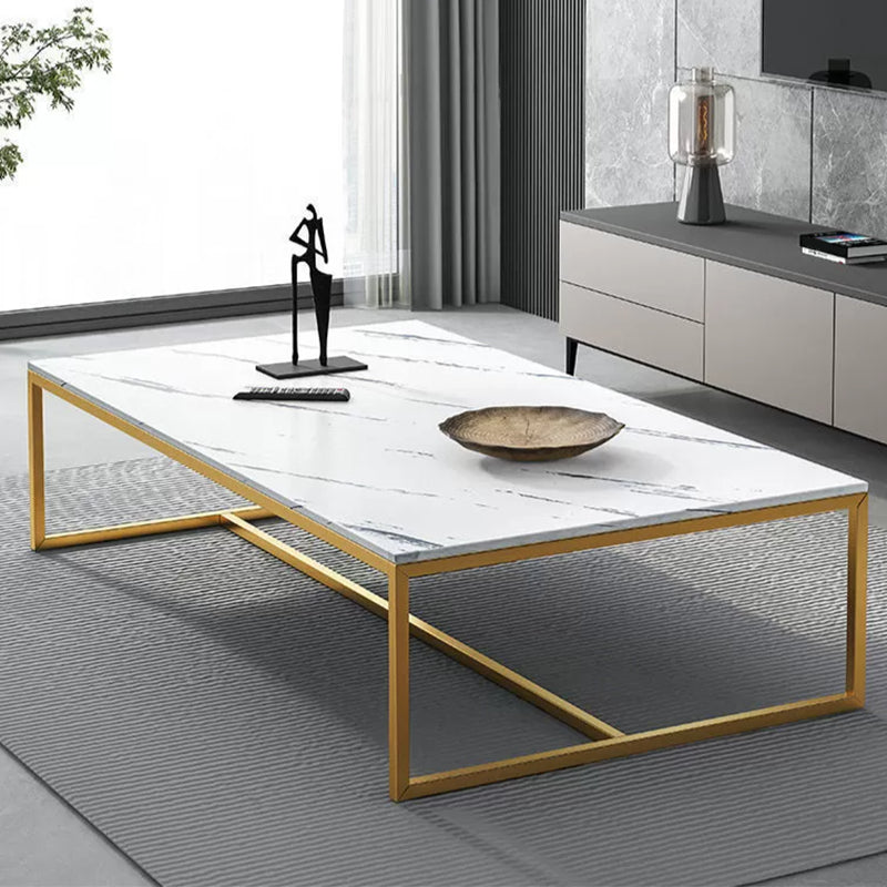 Trestle Type Base Rectangular Slate Table Board Ornate Style Coffee Table White-Gold Clearhalo 'Coffee & Accent Tables' 'Coffee Tables' 'coffee_tables' 'furn' 'furn_coffee_tables' 'Furniture' 'Living Room Furniture' 5612311