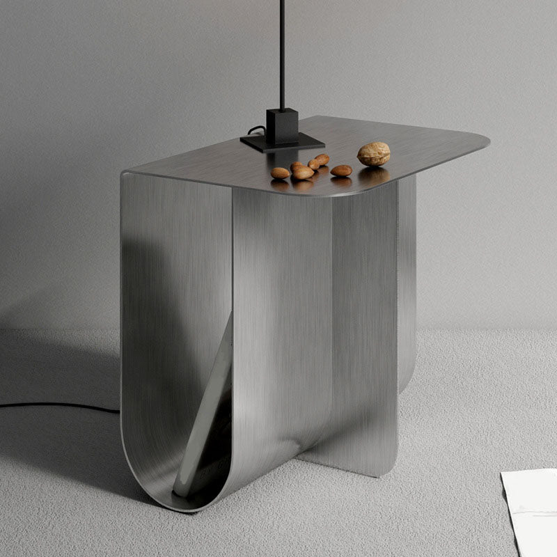 15" Tall Mid-Century Metal Rectangle Top Side Table Abstract End Table with Storage