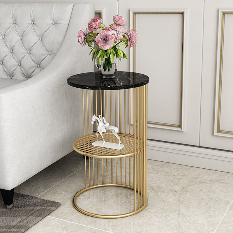 Modern Style Round Slate Table Plate Metal Frame Base Coffee Table