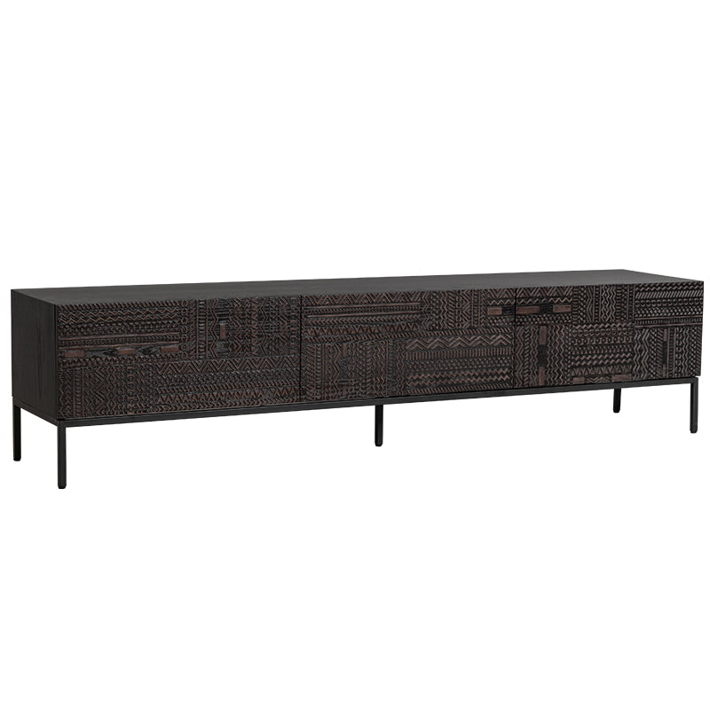 Traditional Teak Wood Media Console Brown TV Media Stand with Drawers 94.5"L x 18"W x 20"H Clearhalo 'furn' 'furn_tv_stands_entertainment_centers' 'Furniture' 'Living Room Furniture' 'TV Stands & Entertainment Centers' 'TV Stands & Media Storage Furniture' 'tv_stands_entertainment_centers' 5612724